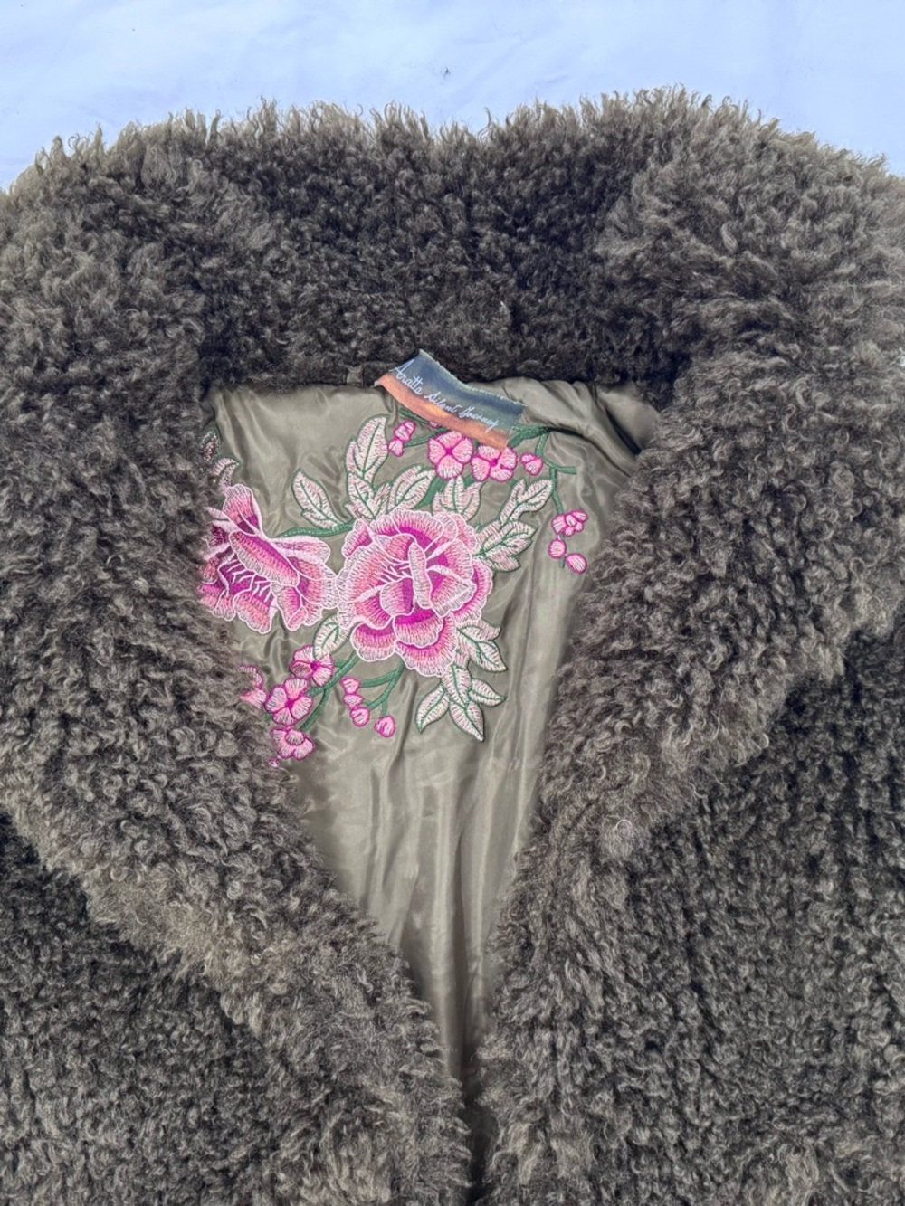 Aratta Olive Green Teddy Jacket with Embroidered Back - Picture 9 of 11